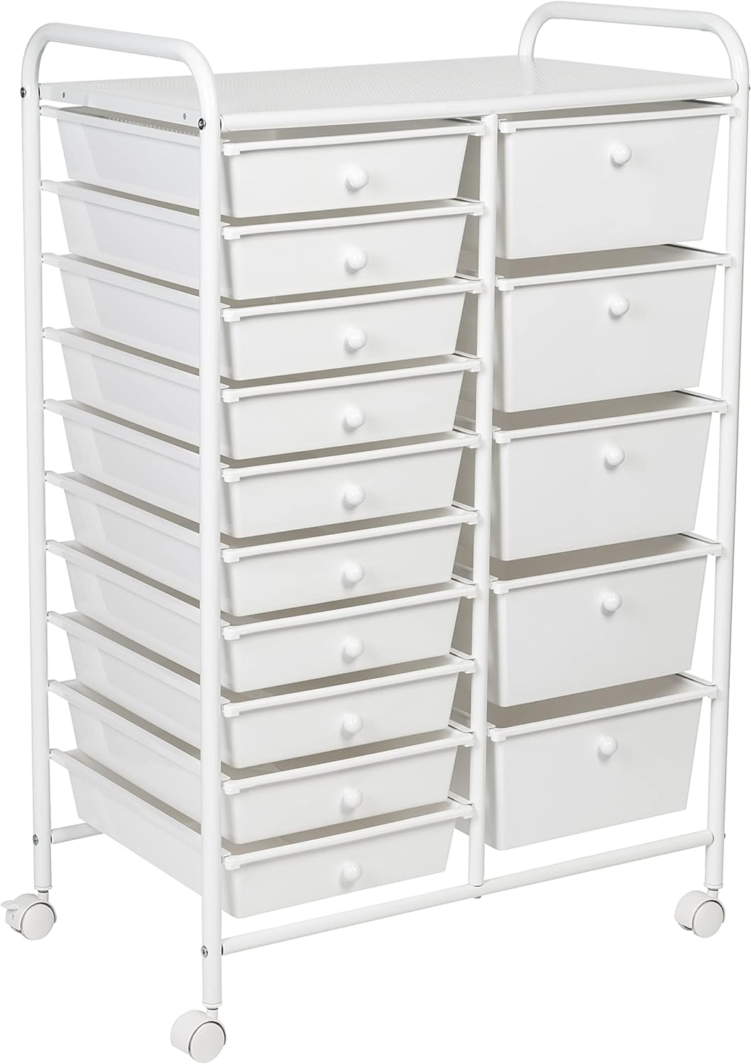 White 15 Drawer Metal Rolling Storage Cart