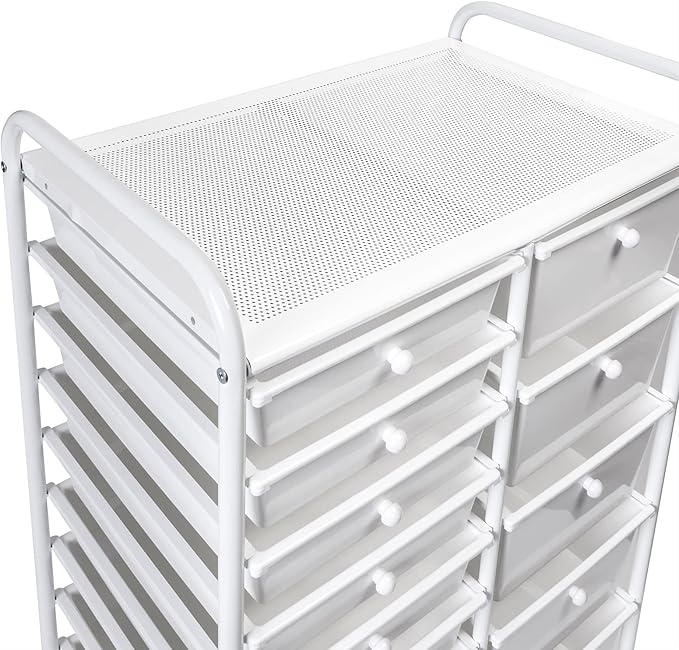 White 15 Drawer Metal Rolling Storage Cart