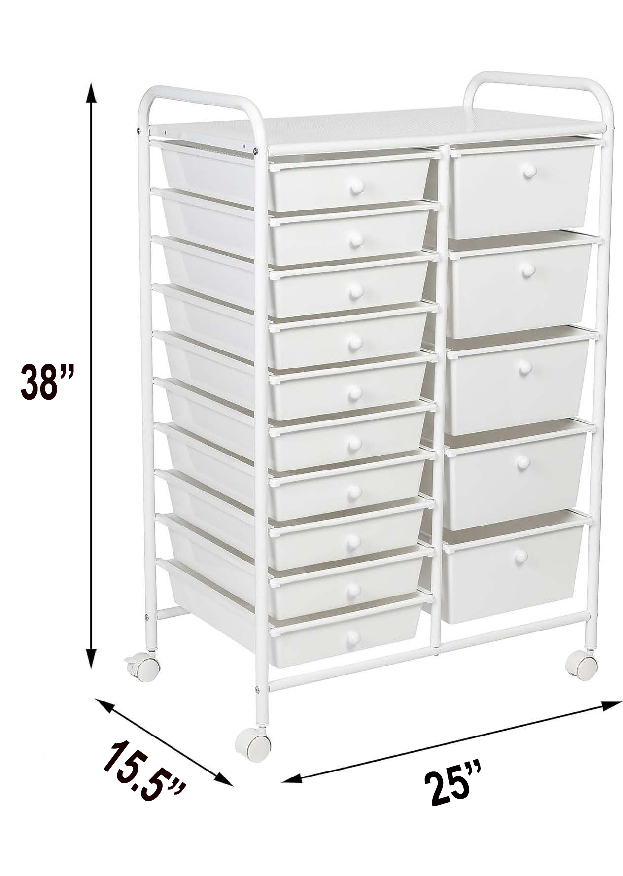 White 15 Drawer Metal Rolling Storage Cart