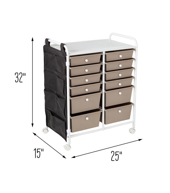 12 Drawer Metal Rolling Storage Cart With Side Pockets