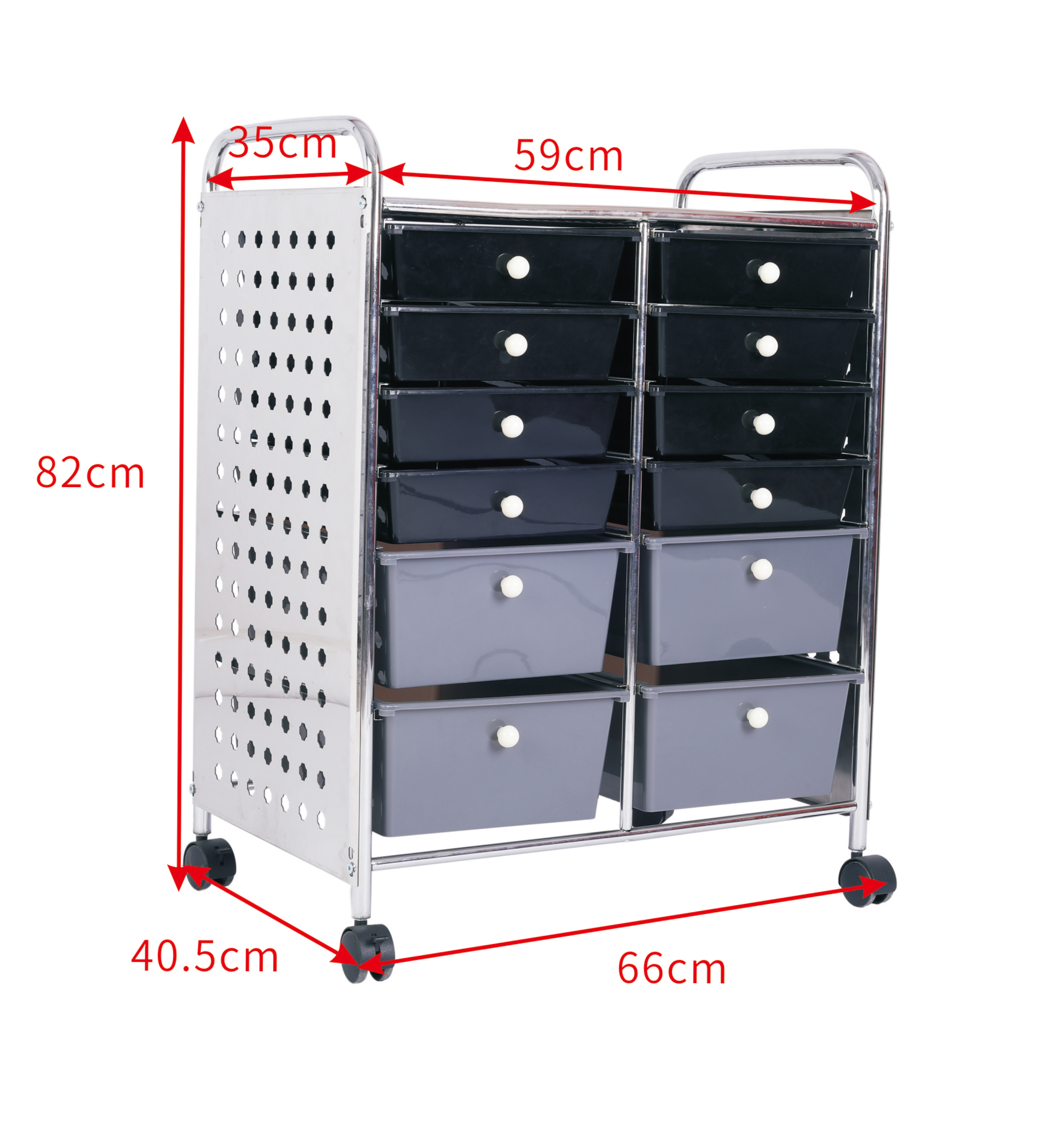 12 Drawer Rolling Storage Cart With Perforated Board