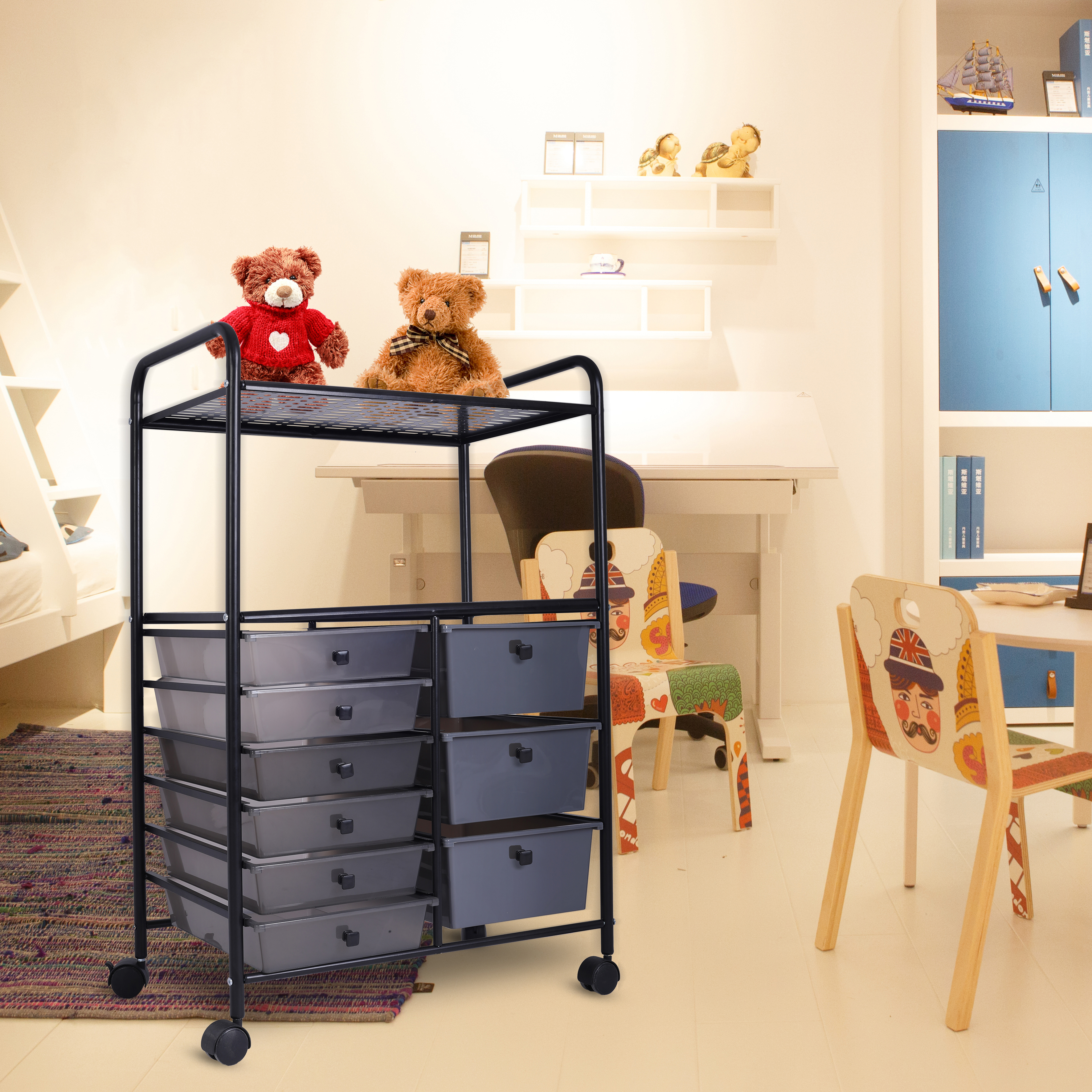 9 Drawer Metal Utility Rolling Organizer Cart