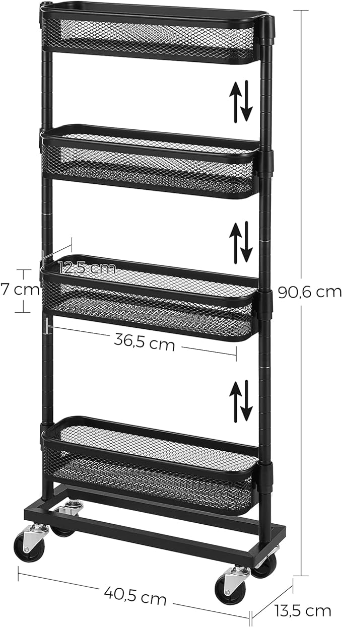 4 Tier Slim Metal Slide Out Storage Trolley
