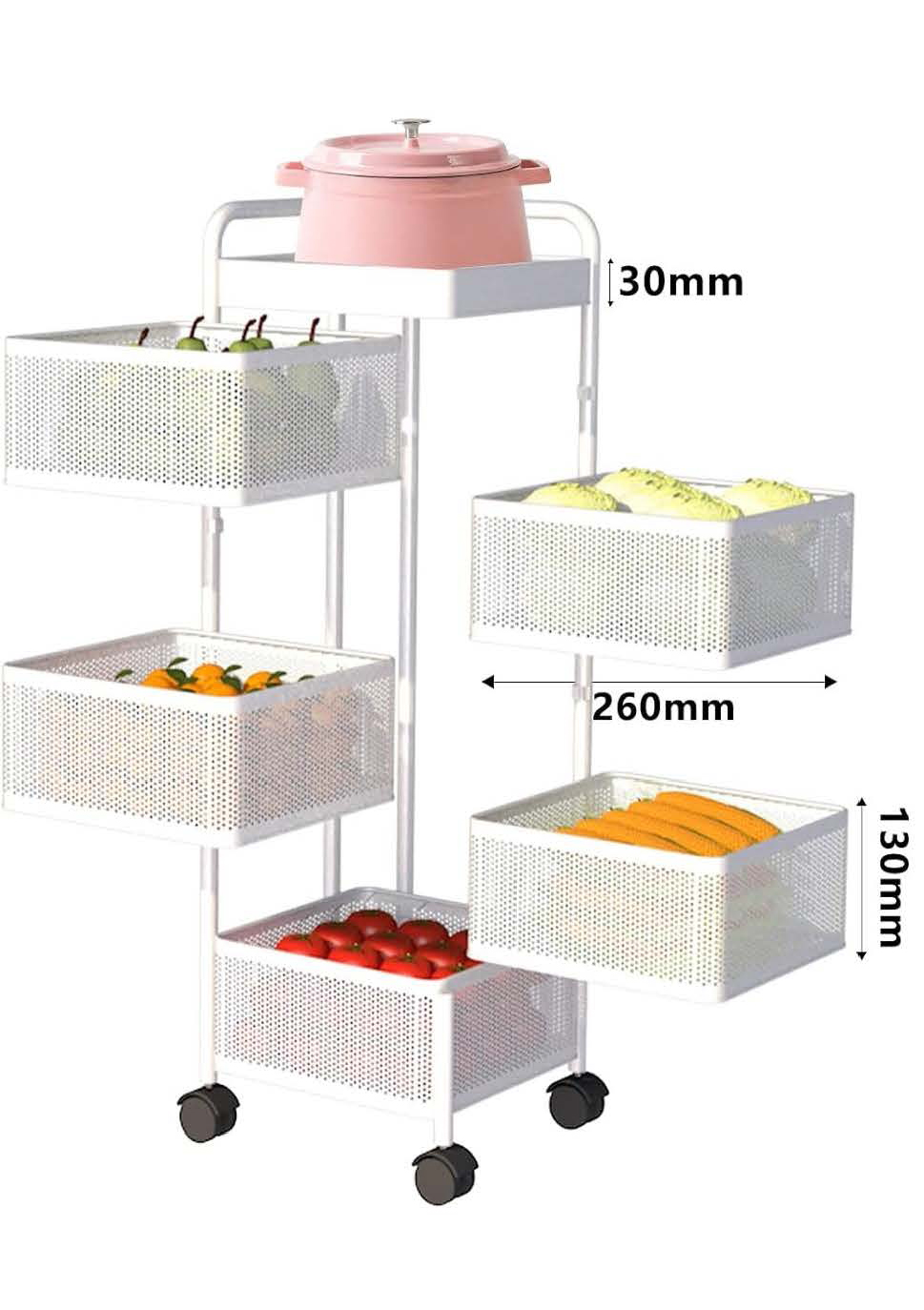 Removable Fruit Basket Storage Container Trolley