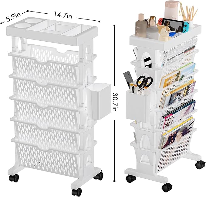 6 Tier Movable Desk Side Bookshelf