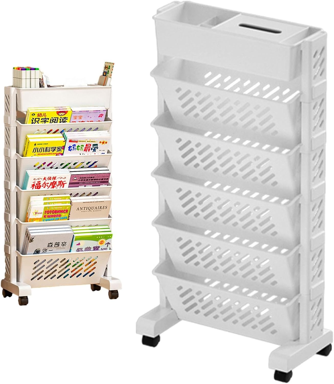 6 Tier Rolling Bookshelf Cart With Wheels