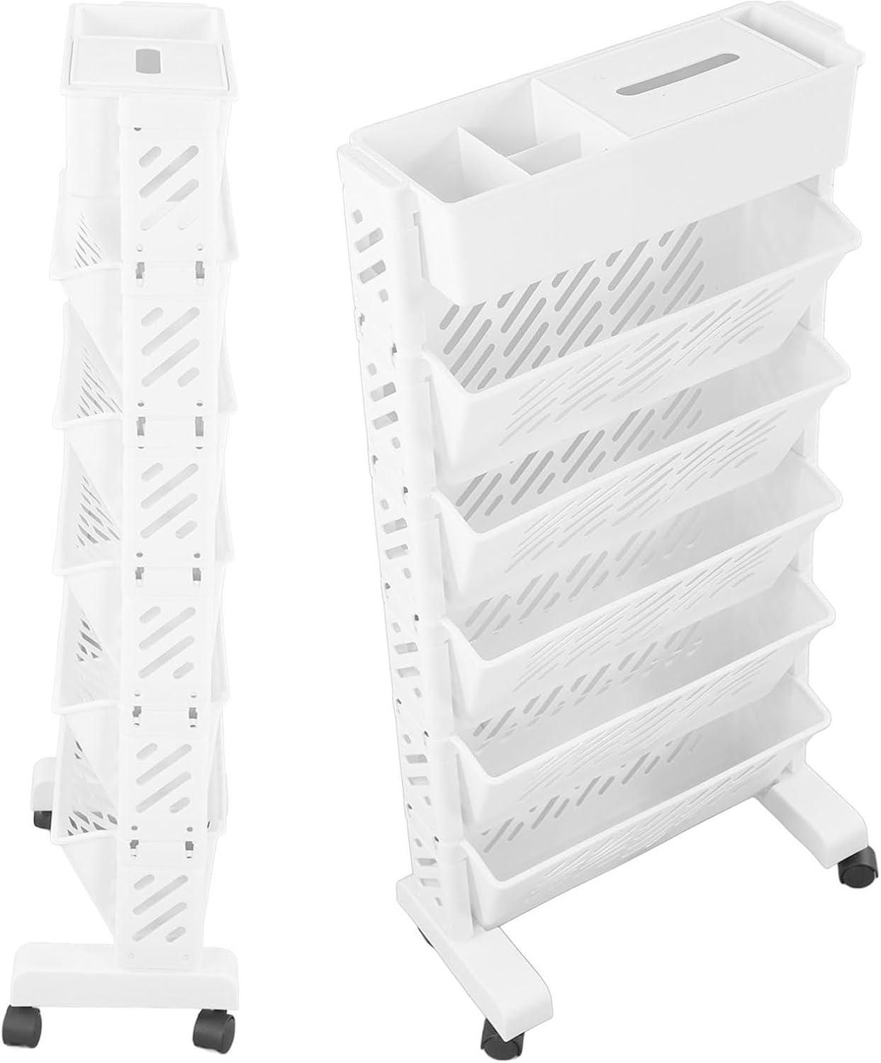 6 Tier Rolling Bookshelf Cart With Wheels