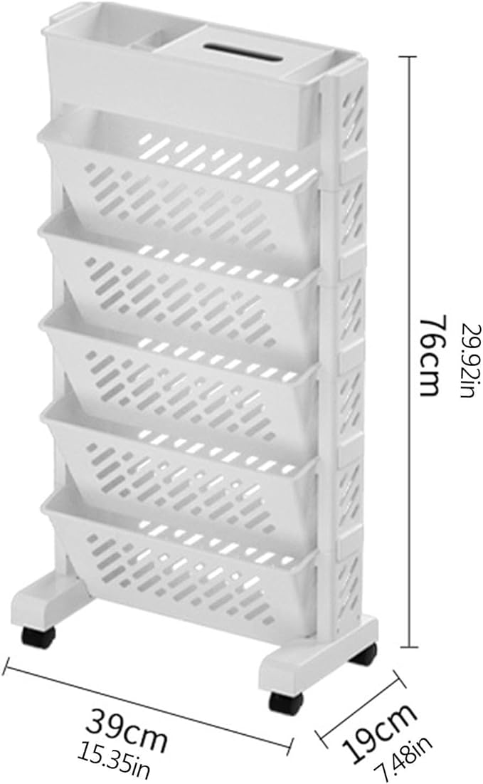 6 Tier Rolling Bookshelf Cart With Wheels