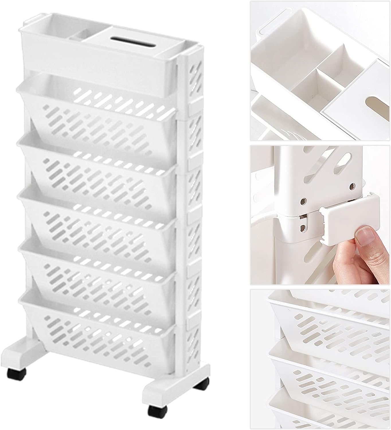 6 Tier Rolling Bookshelf Cart With Wheels