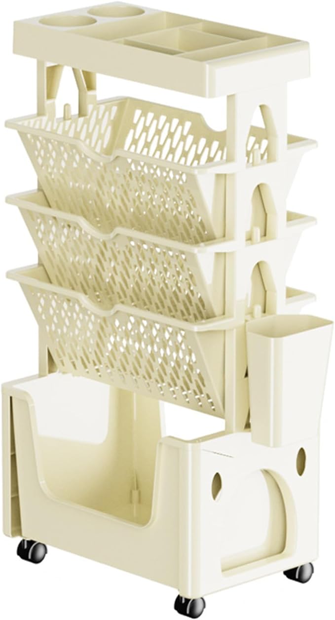 5 Tier Movable Desk Storage Rolling Bookshelf