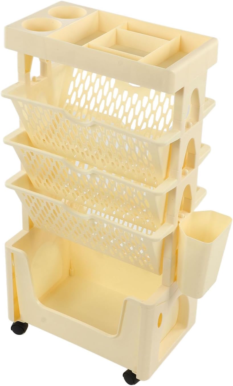 5 Tier Movable Desk Storage Rolling Bookshelf