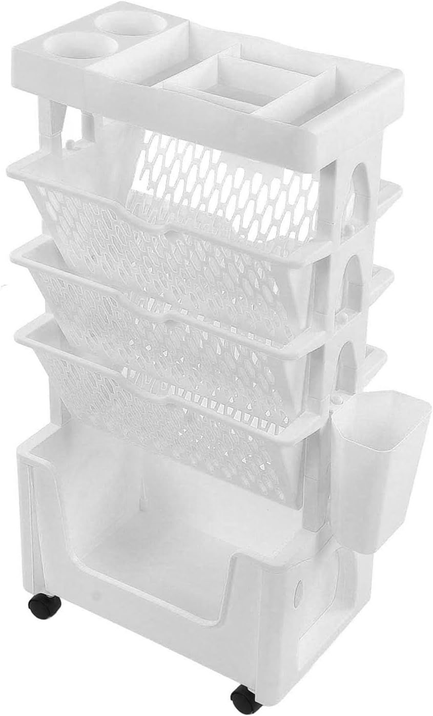 5 Tier Movable Desk Storage Rolling Bookshelf