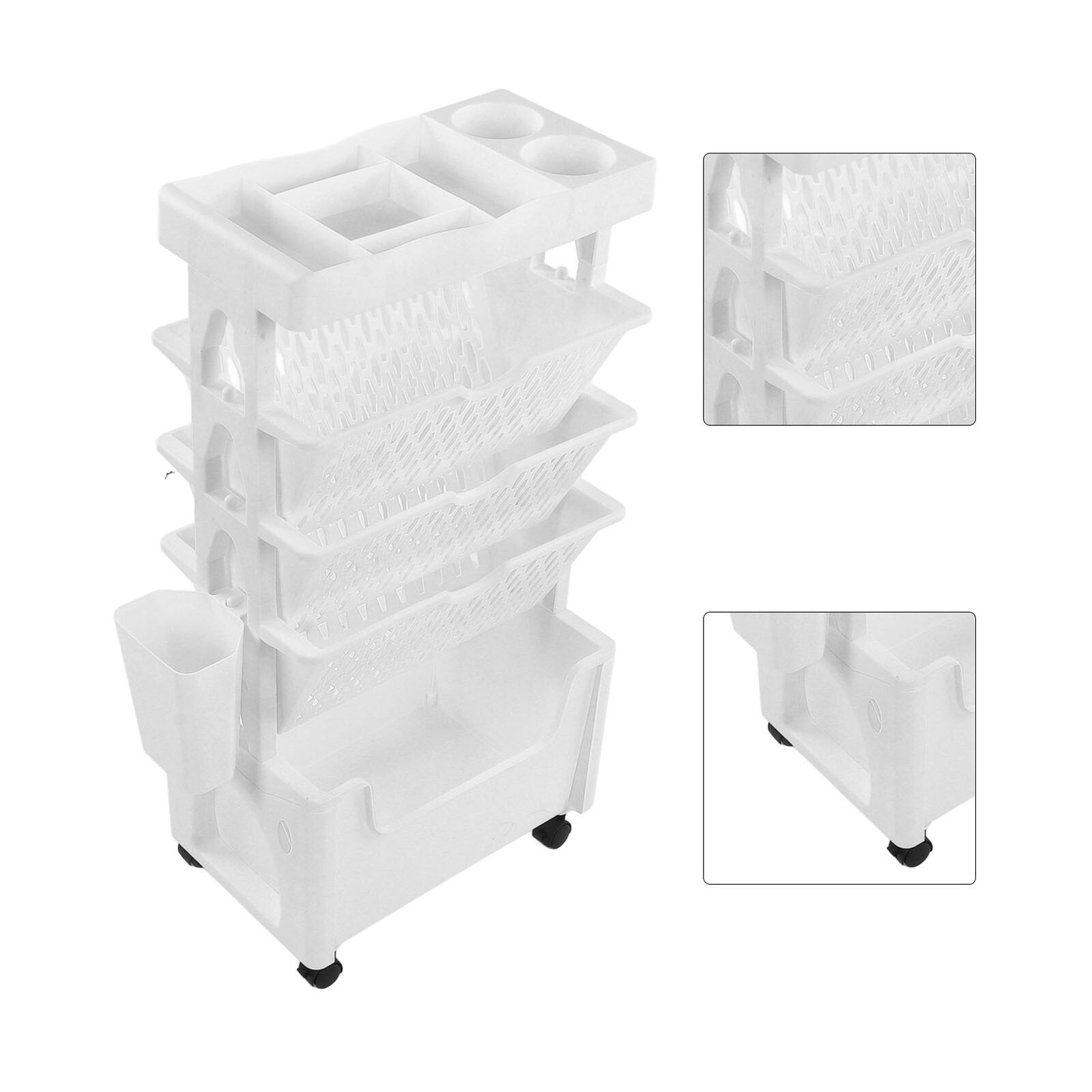 White Practical Compact Plastic Rolling Bookshelf