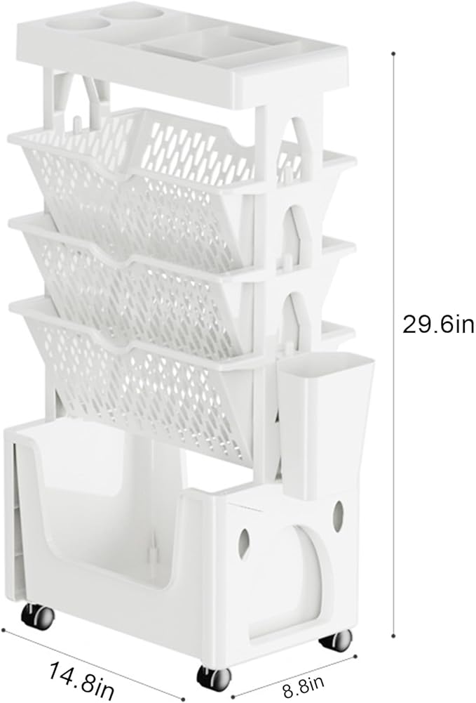 White Practical Compact Plastic Rolling Bookshelf