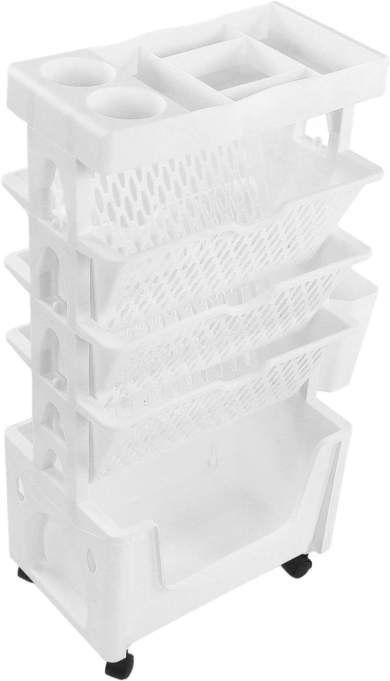 White Practical Compact Plastic Rolling Bookshelf