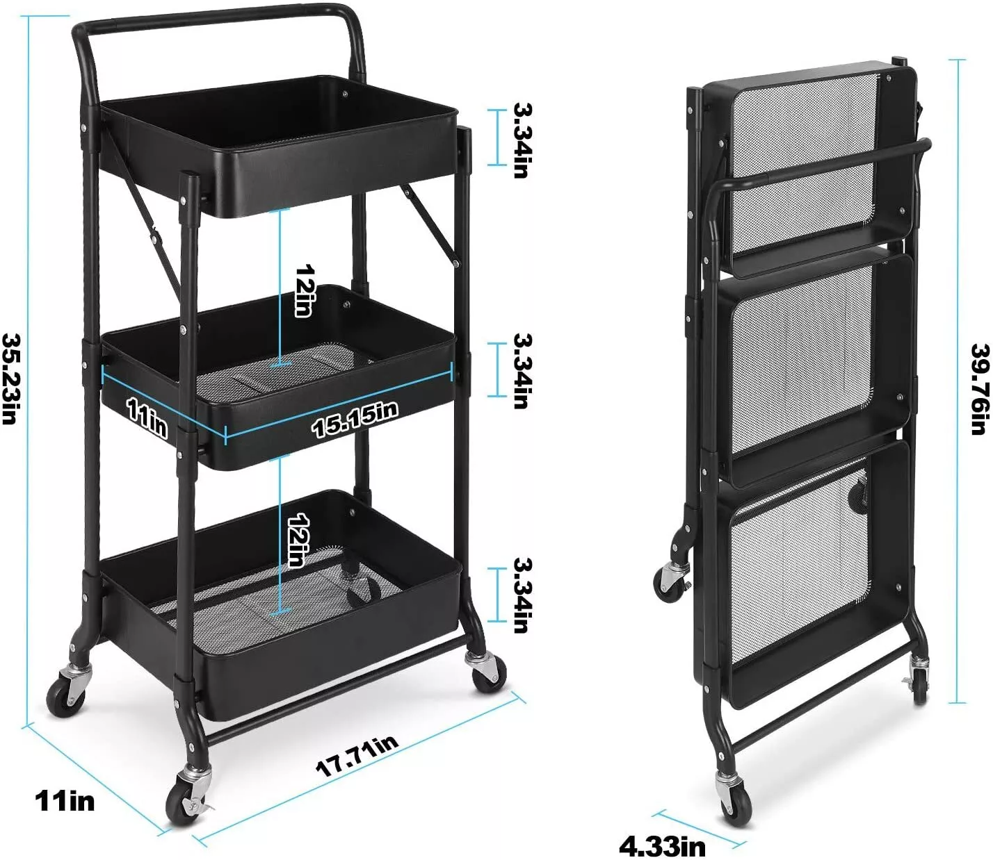 Collapsible Rolling Utility Cart With Wheels