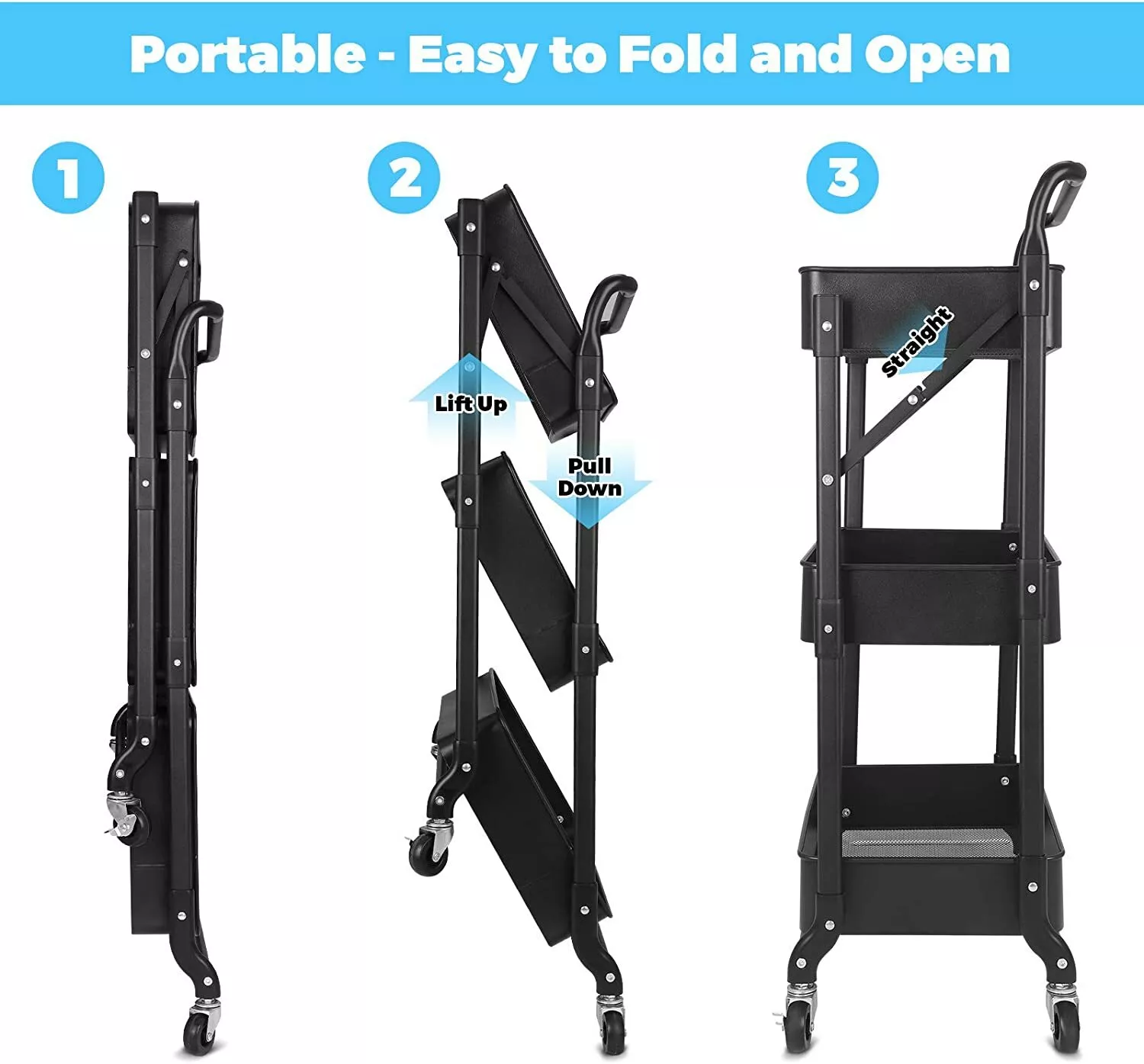 Collapsible Rolling Utility Cart With Wheels