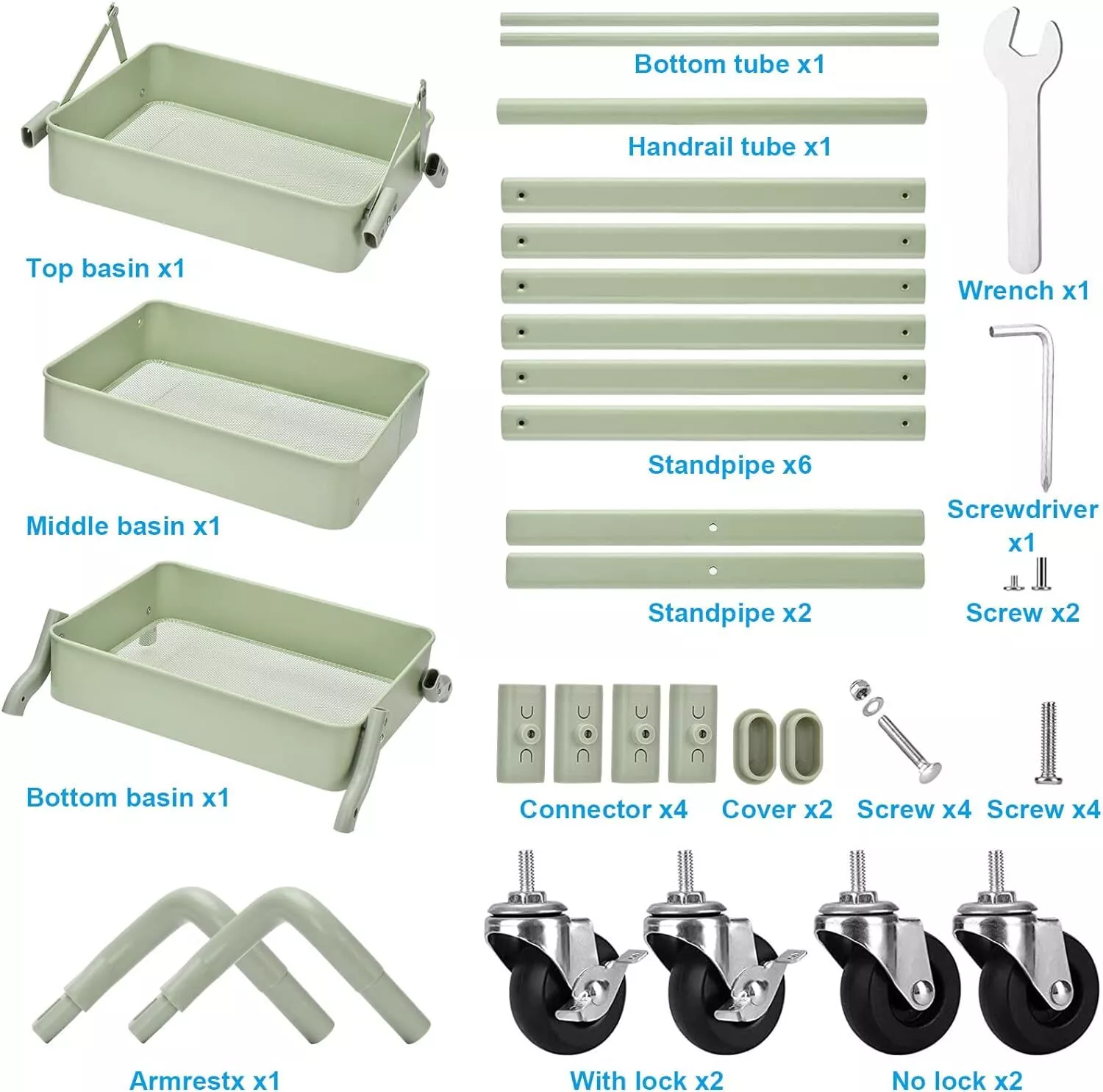 Foldable 3 Tier Metal Utility Rolling Cart