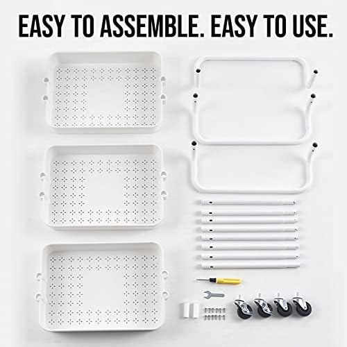 White 3 Tier Utility Storage Rolling Cart For Laundry