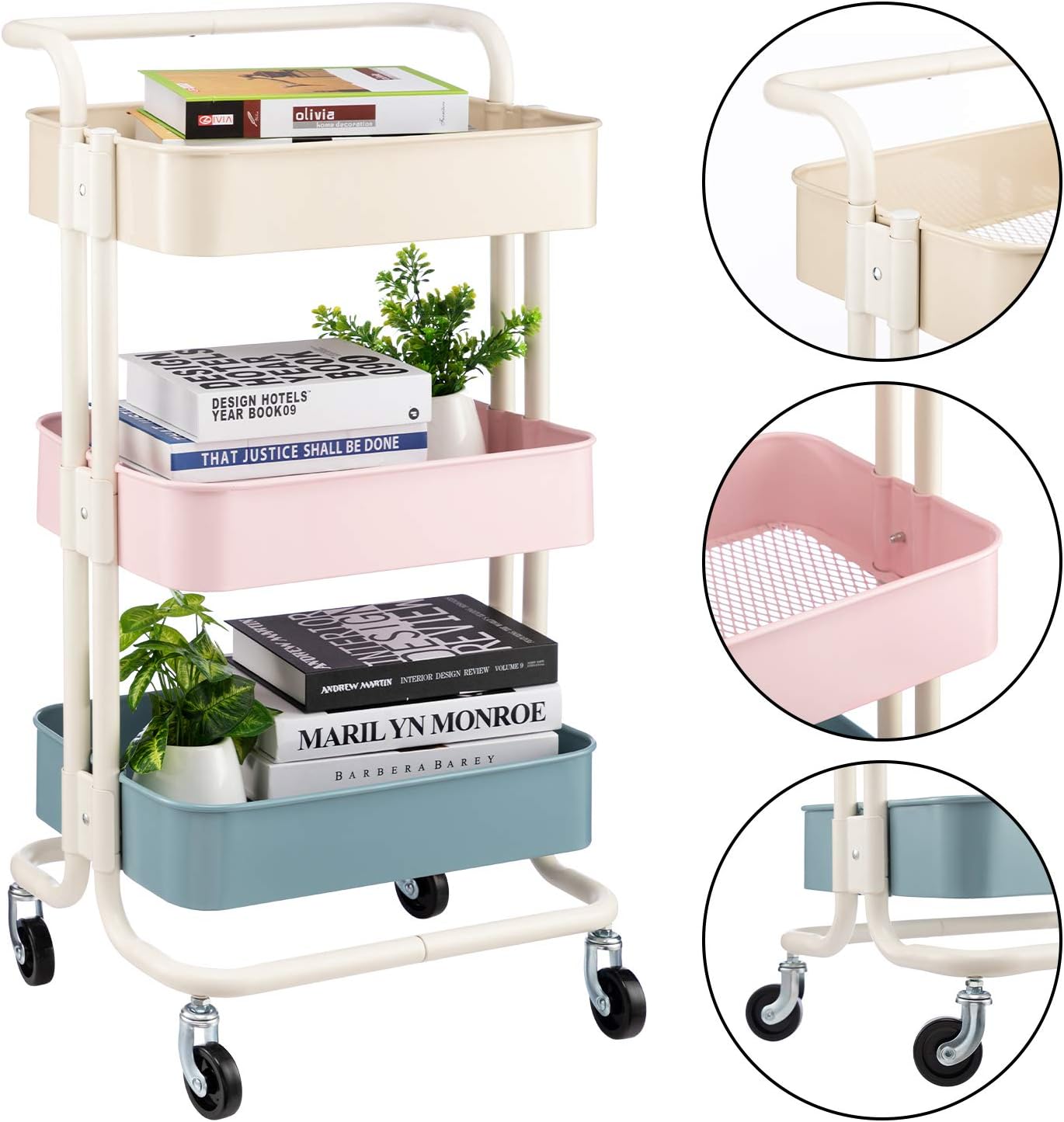 Turquoise Steel Kitchen Trolley Home Storage Shelf