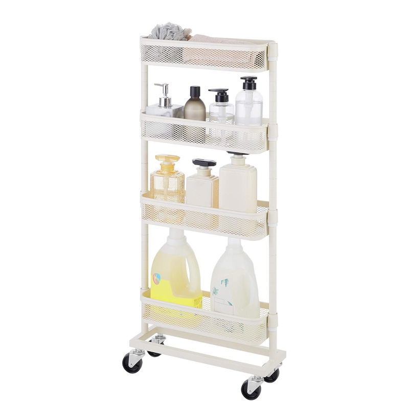 White Narrow Metal Storage Cart With Wheels