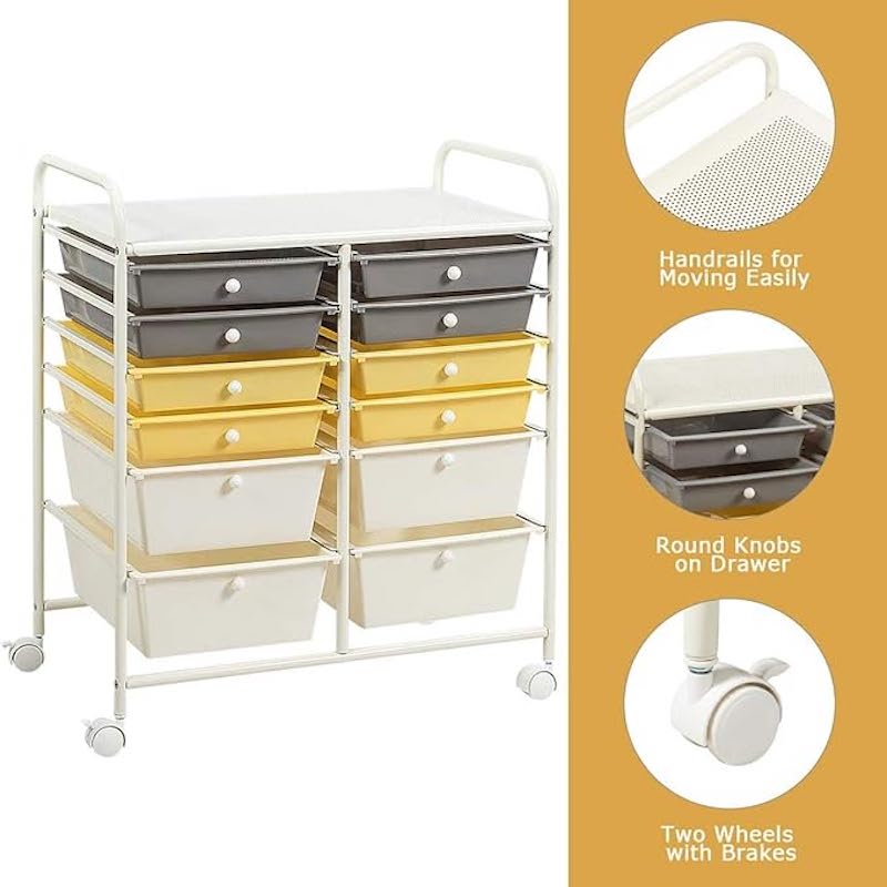 12 Drawer Utility Rolling Storage Trolley