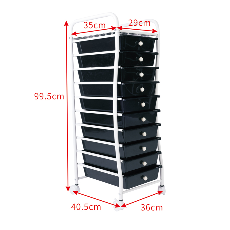 10 Drawer Modern Portable Rolling Storage Cart