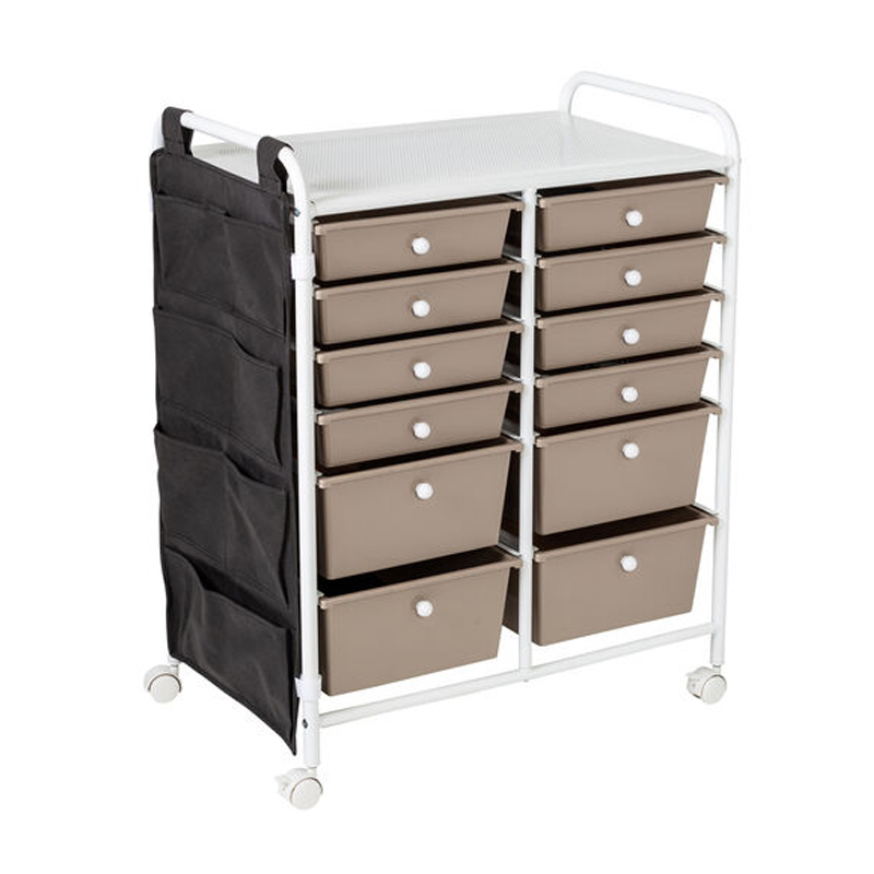12 Drawer Metal Rolling Storage Cart With Side Pockets
