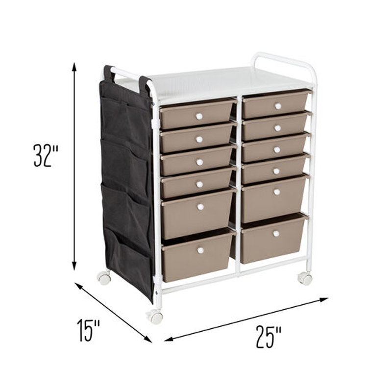 drawer storage cart with side pockets