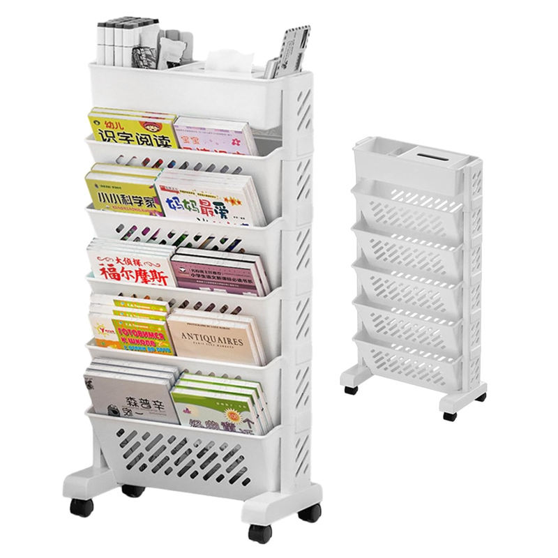 6 Tier Rolling Bookshelf Cart With Wheels