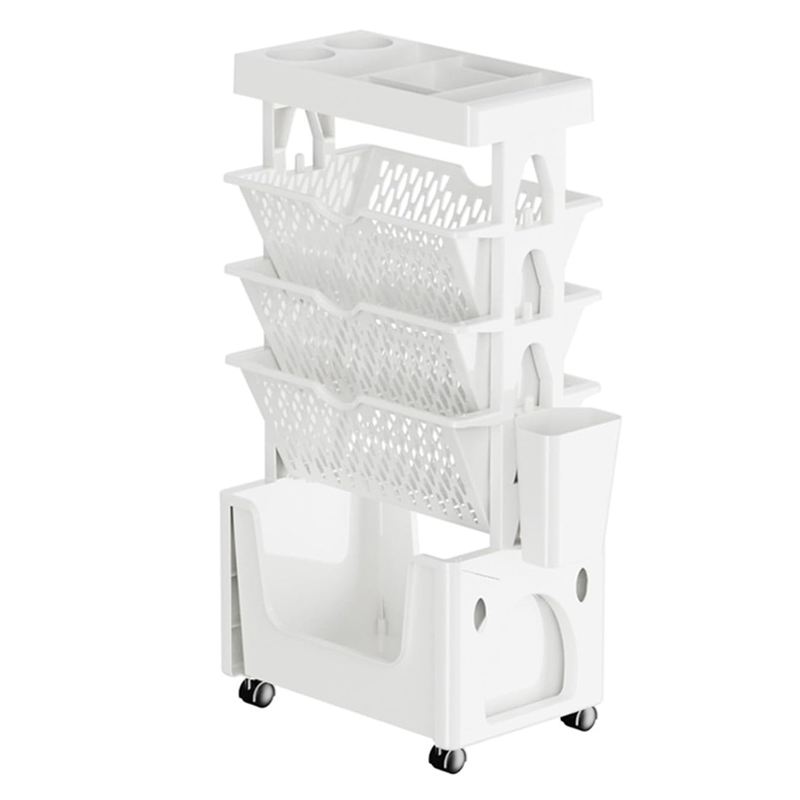 White Practical Compact Plastic Rolling Bookshelf