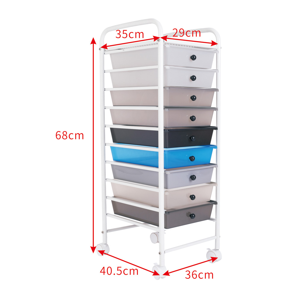 9 Drawer Modern Home Rolling Storage Cart