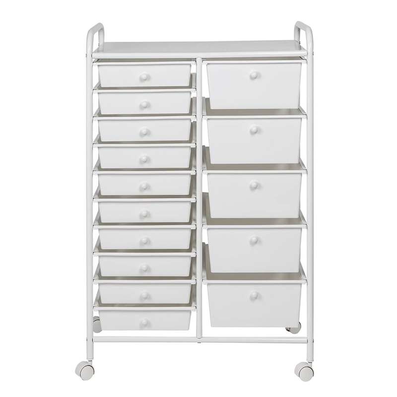 White 15 Drawer Metal Rolling Storage Cart