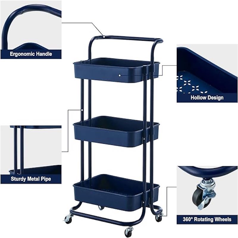 3 tier metal rolling cart