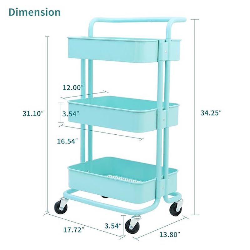 3 Tier Metal Mesh Storage Shelf Rolling Utility Cart