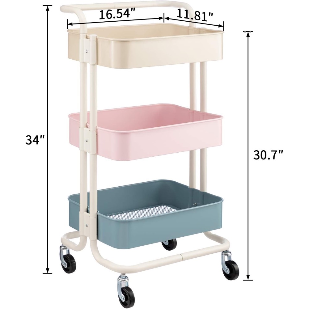3 tier metal mesh rolling cart