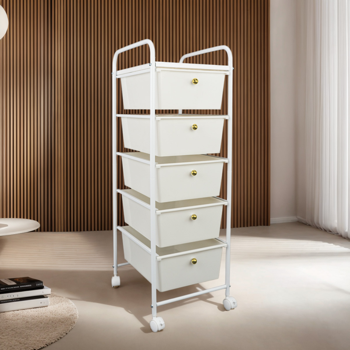Fashion Bathroom rack with 5 drawers and white frame