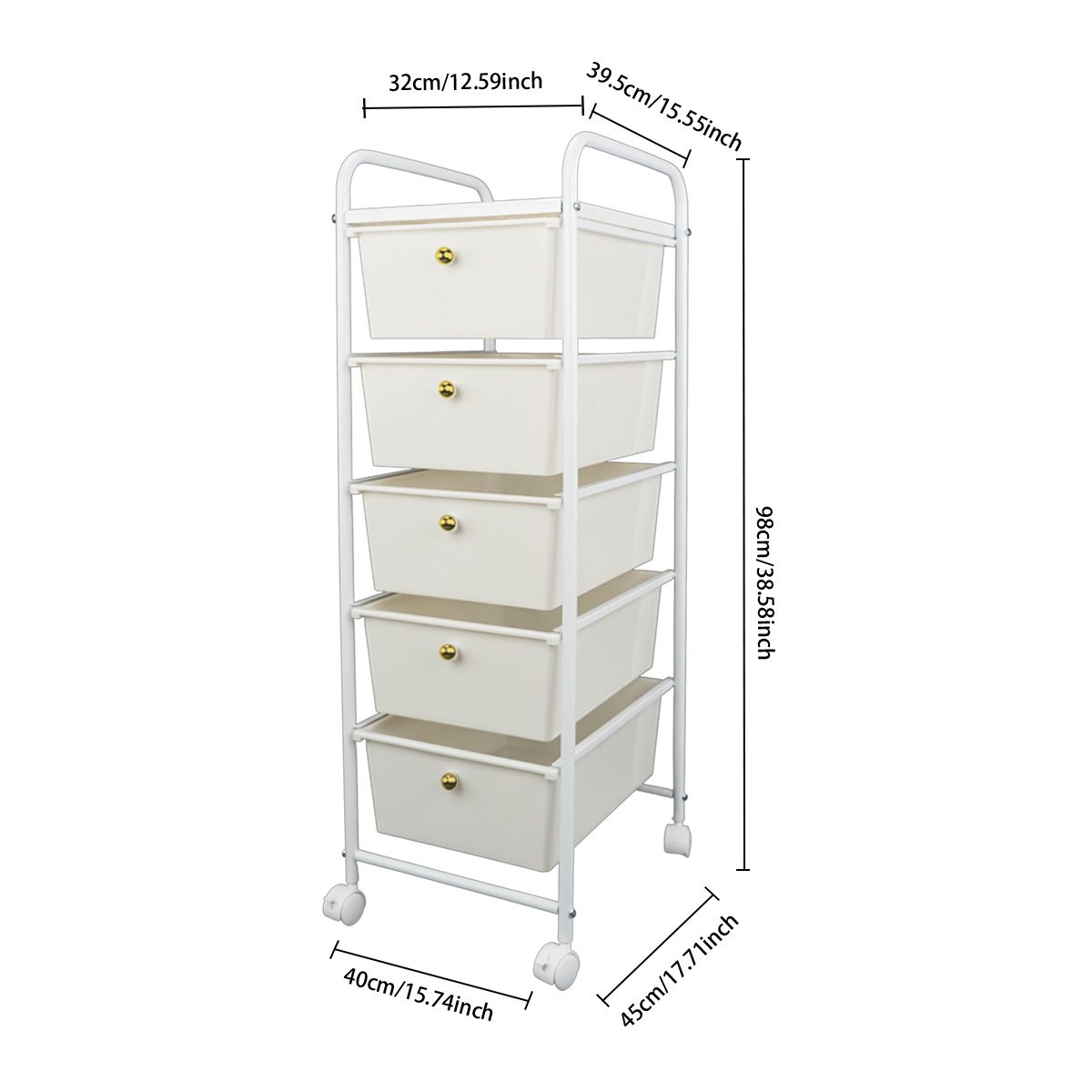 Fashion Bathroom rack with 5 drawers and white frame