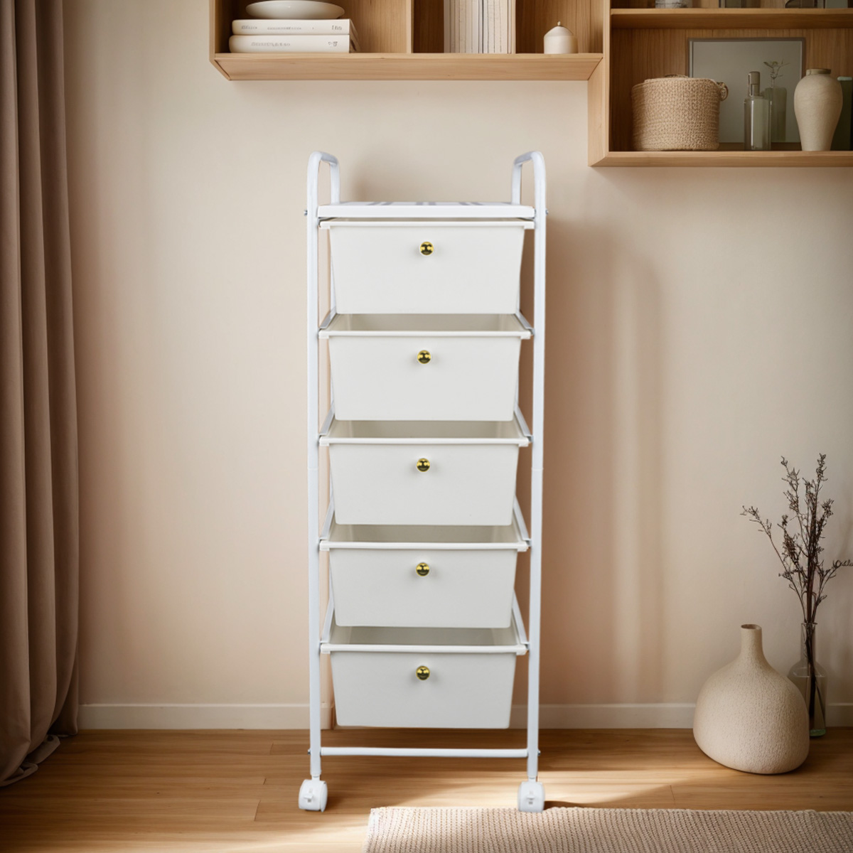 Fashion Bathroom rack with 5 drawers and white frame