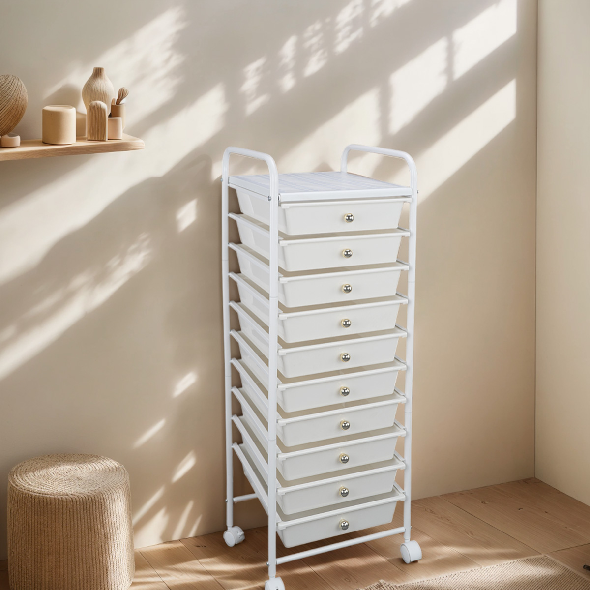 White Mobile Plastic Storage cart for Makeup & Salon