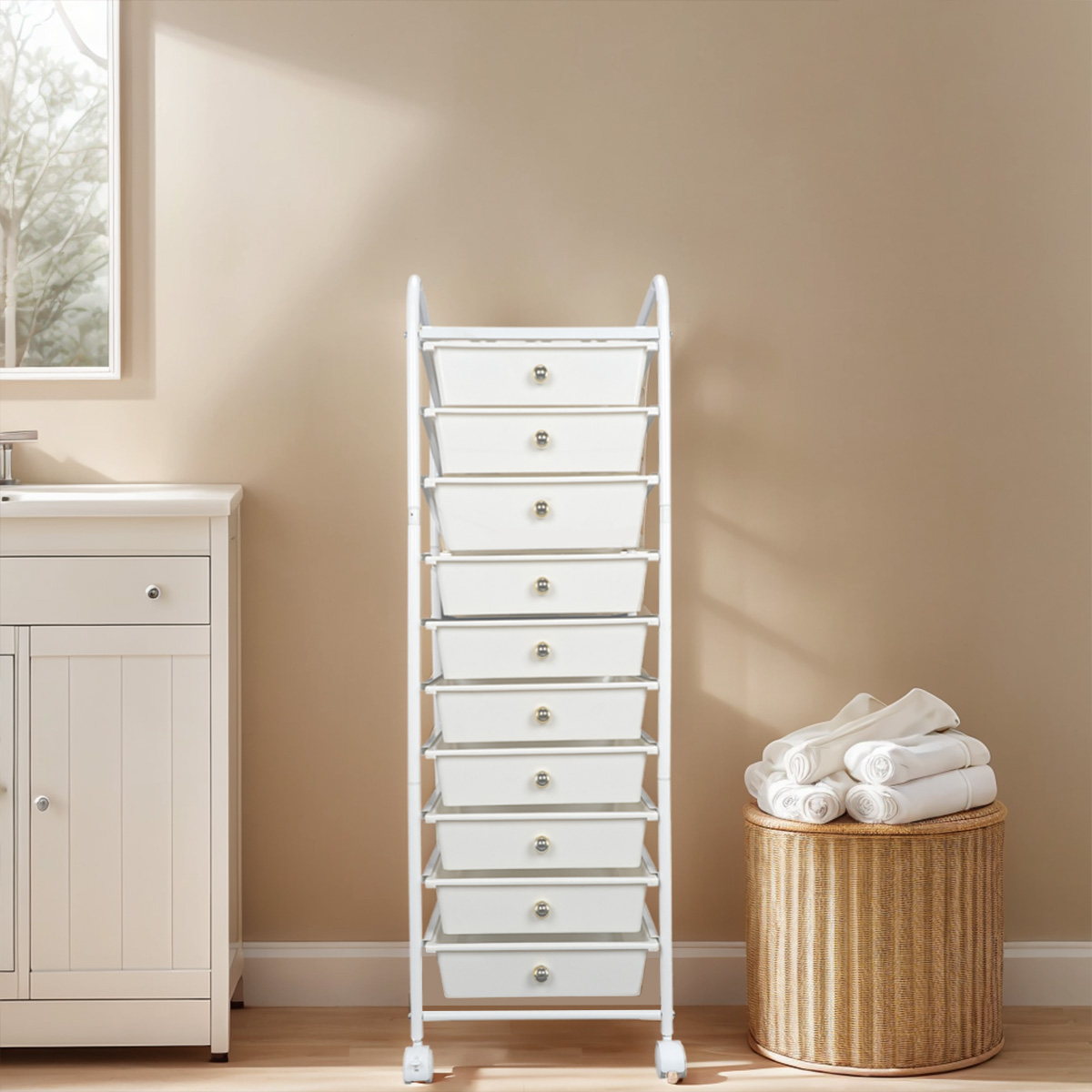 White Mobile Plastic Storage cart for Makeup & Salon