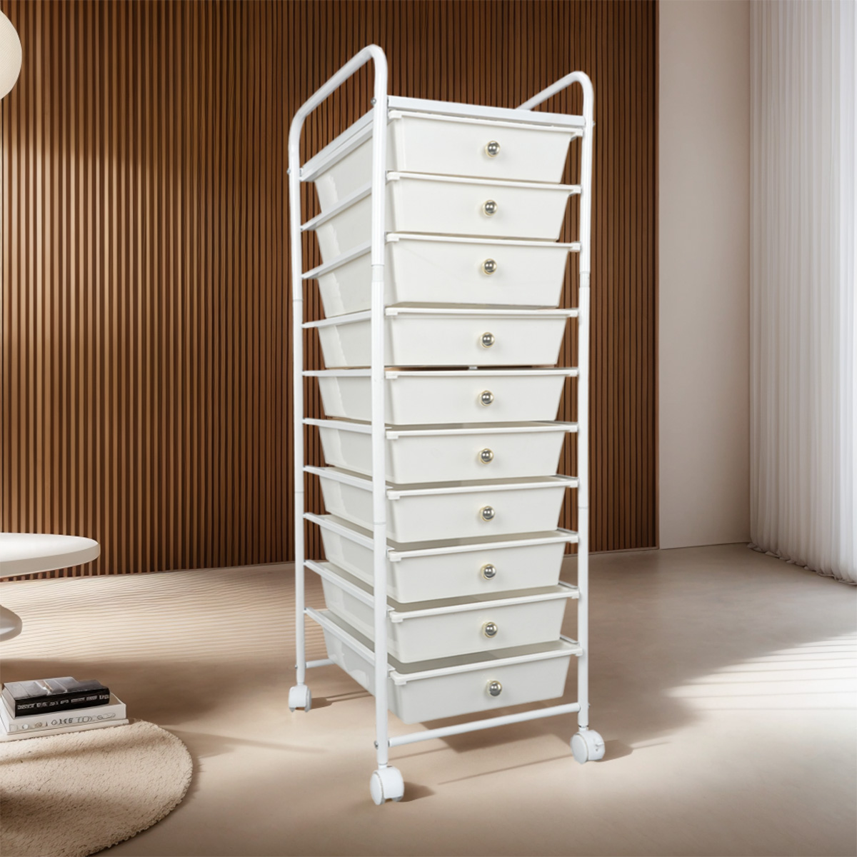 White Mobile Plastic Storage cart for Makeup & Salon