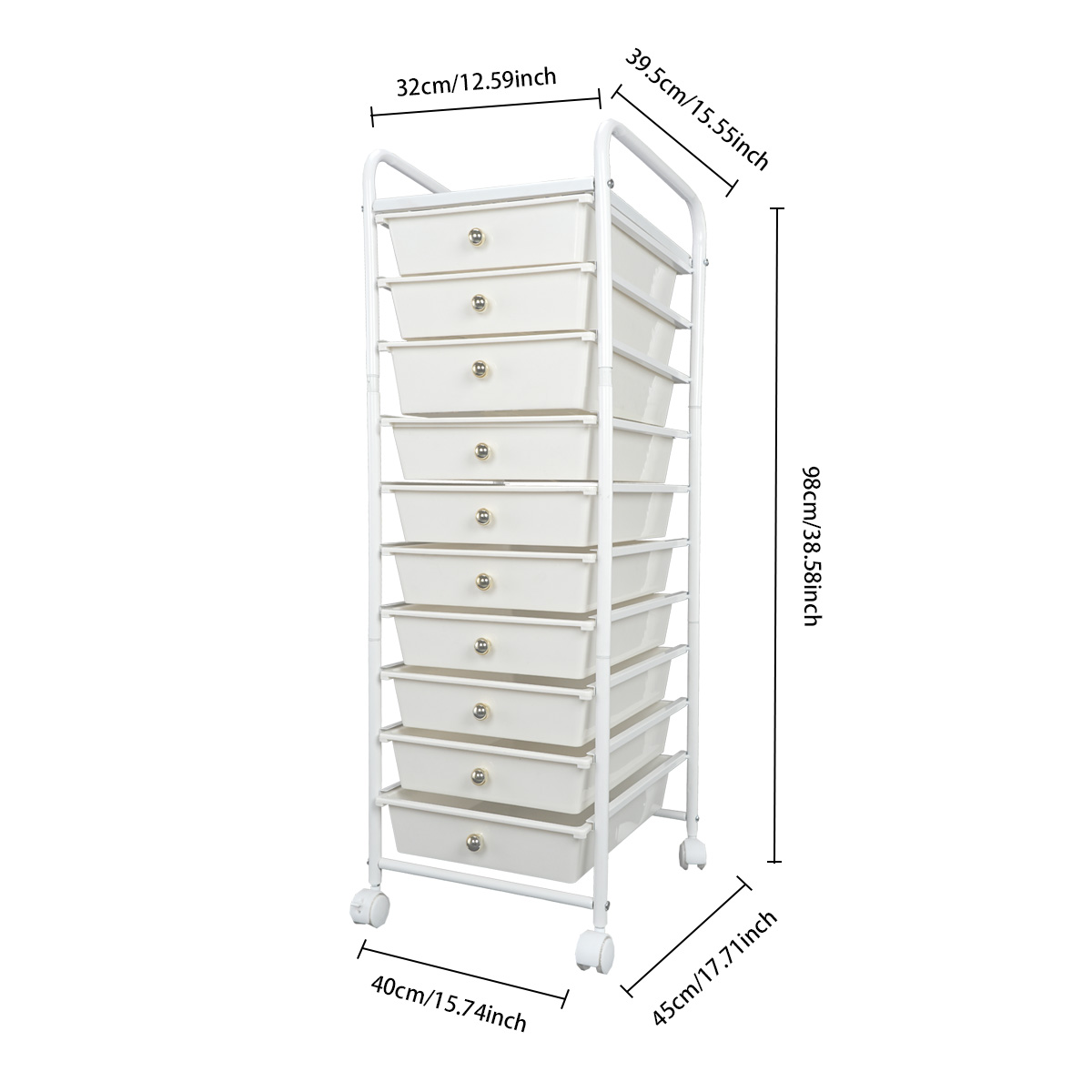 White Mobile Plastic Storage cart for Makeup & Salon