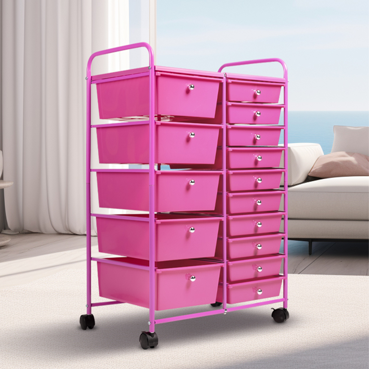 Spaco Pink 15 Drawers Utility Cart for girl