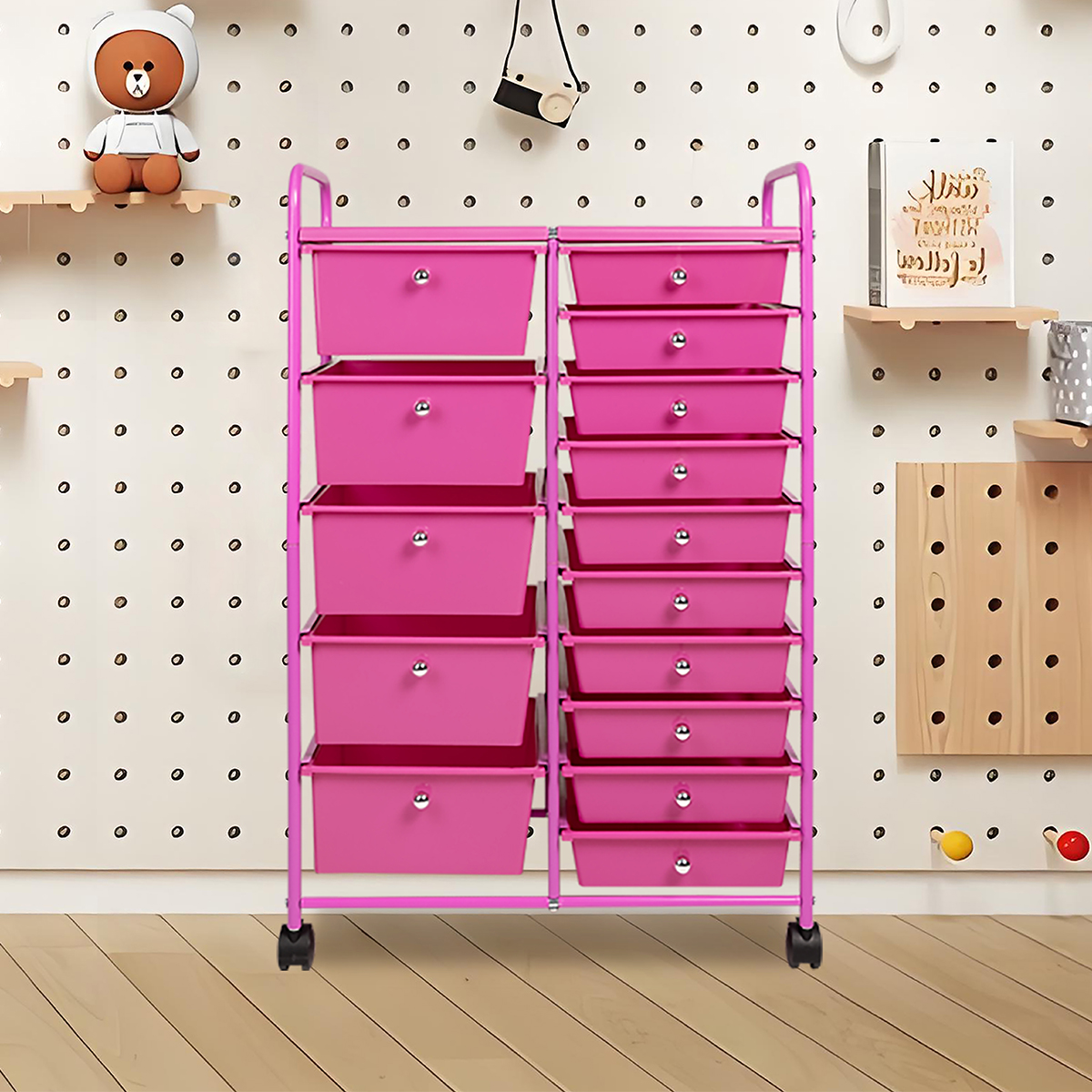Spaco Pink 15 Drawers Utility Cart for girl