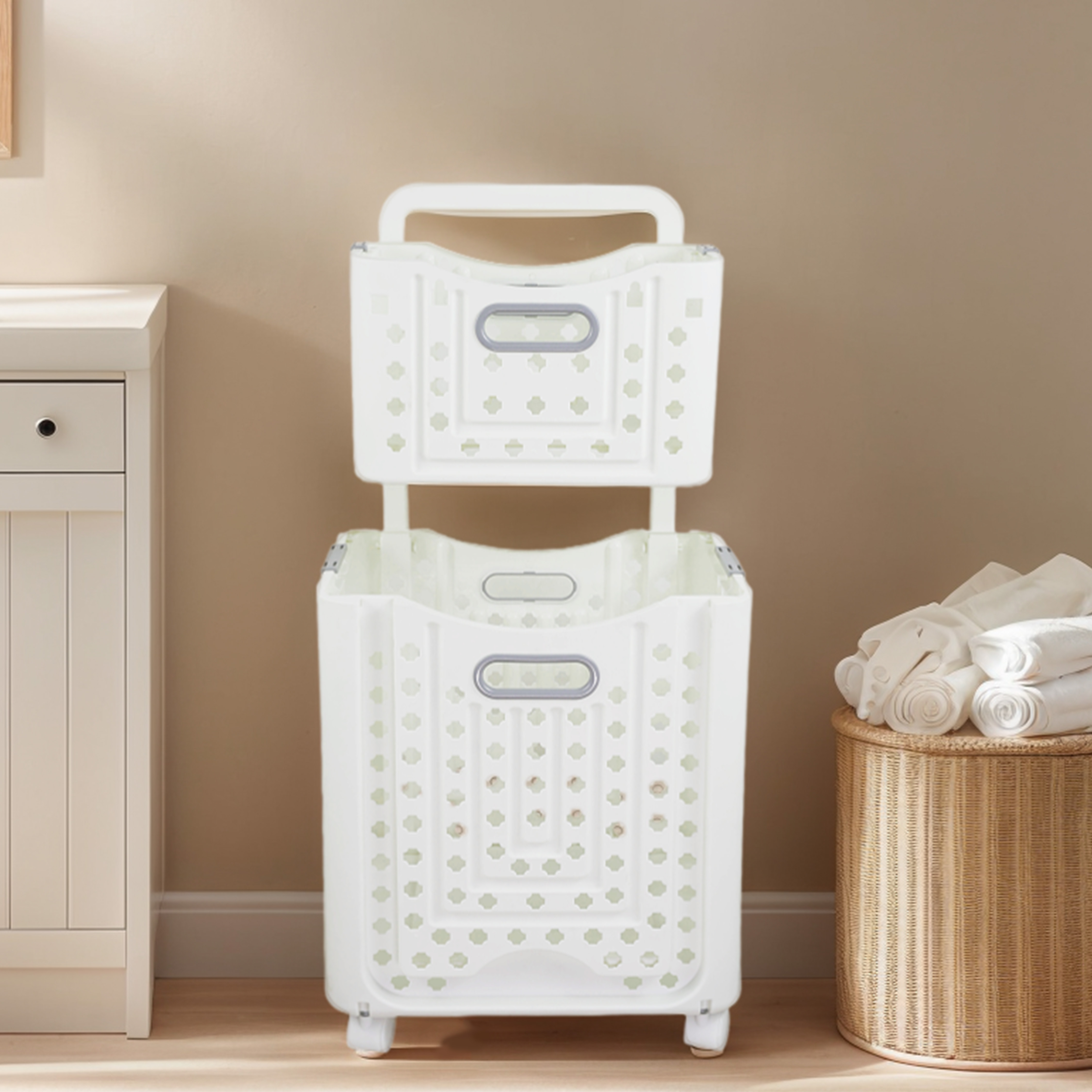Foldable Multi-tier Laundry Basket with wheels