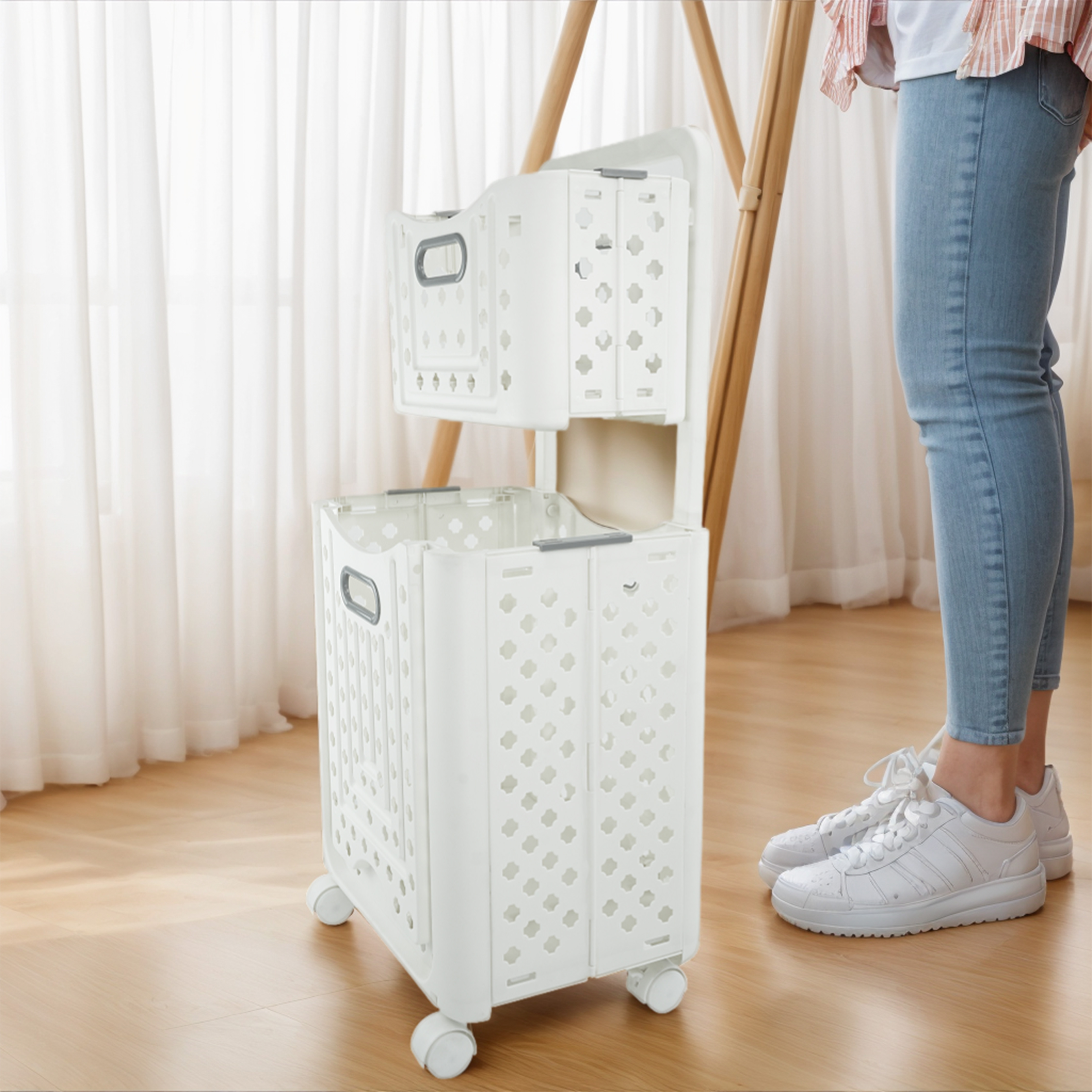 Foldable Multi-tier Laundry Basket with wheels