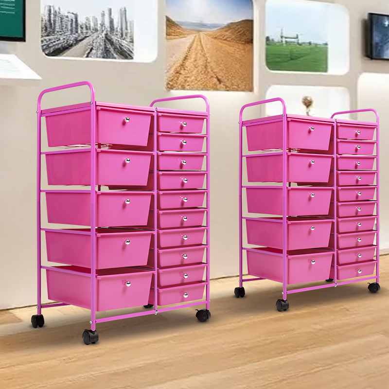 Stylish Organization: Customizable Pink 15 Drawer Organizer Cart