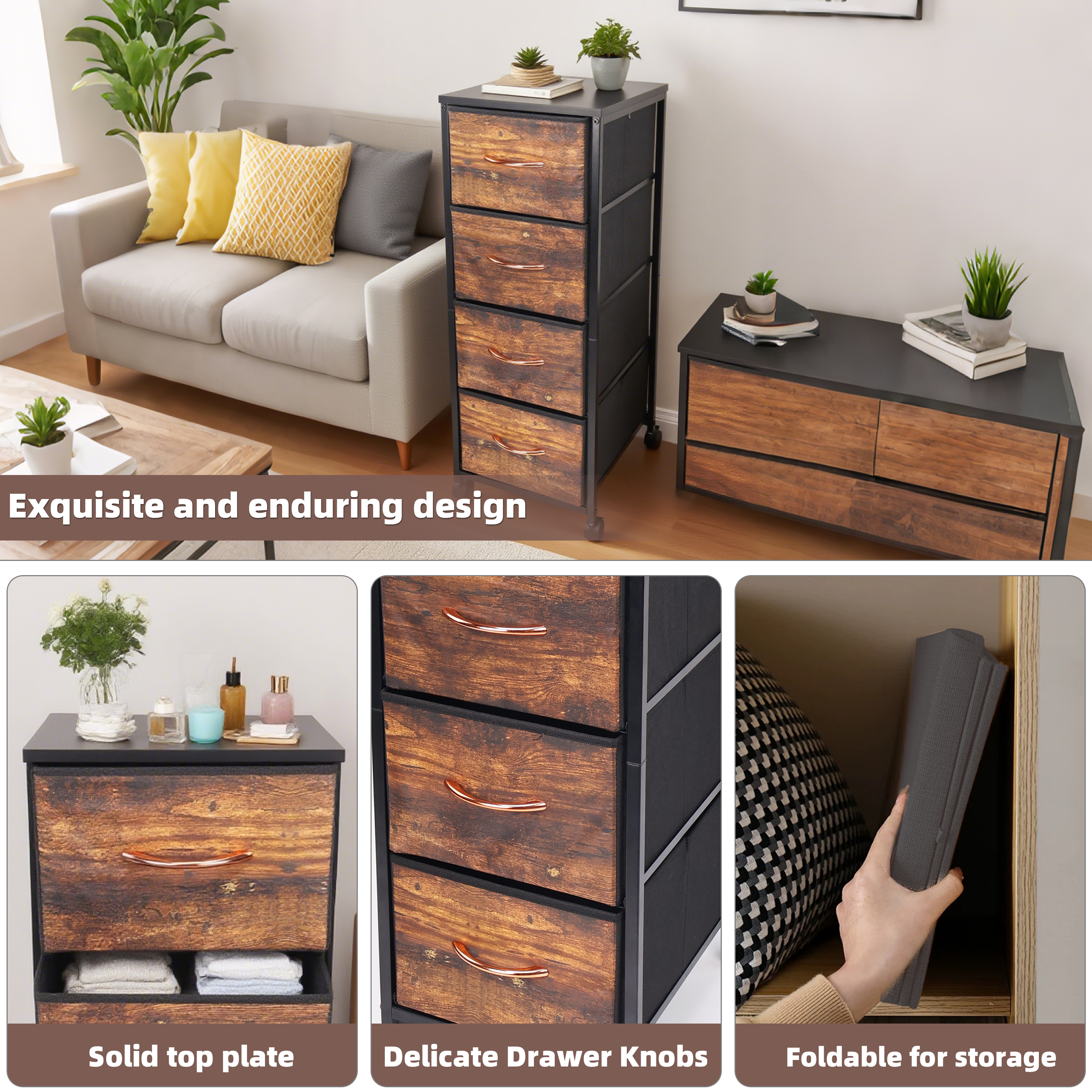 4 Layer Woven Drawer Imitation Wood Grain