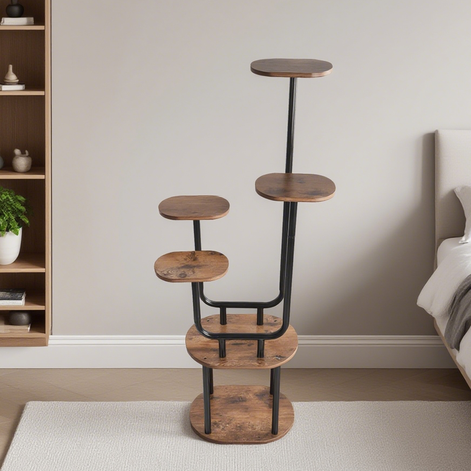 Brown & Black Round Four - Tiered Wood Shelf